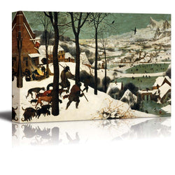 Hunters in The Snow (Winter) by Pieter Bruegel The Elder Famous Fine Art Reproduction World Famous Painting Replica on ped Print Wood Framed - Canvas Art Wall Decor - 16" x 24"