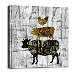 Canvas Wall Art for Kitchen Restaurant Wall Decoration Animal Theme Wall Decor Chicken Pig Cow Canvas Picture Modern Prints Artwork Ready to Hang for Rustic Country Farm Home Decor Size 14x14 a Piece
