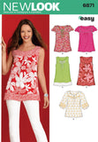 New Look Sewing Pattern 6871 Misses Tops, Size A (10-12-14-16-18-20-22)