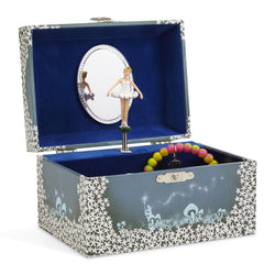 Jewelkeeper Girl's Musical Jewelry Storage Box with Twirling Fairy Blue and White Star Design, Swan Lake Tune