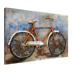Asmork 3D Metal Art - 100% Handmade Metal Unique Wall Art - Stereograph Oil Painting - Home Decor - Ready to Hang Sculpture Artwork (Bicycle (30 x 20 inch))