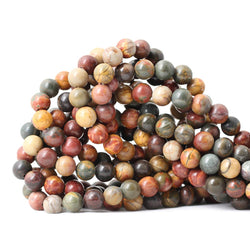 Qiwan 45PCS 8mm Natural Picasso Jasper Gemstone Round Loose Stone Beads for Jewelry Making Wholesale Beads 1 Strand 15"