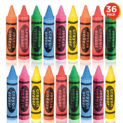 ArtCreativity 2.5 Inch Crayon Erasers for Kids - Set of 36 - Durable Pencil Rubbers in Assorted Colors - Unique School Stationery Supplies - Birthday Party Favors for Boys and Girls, Classroom Prize