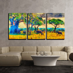 wall26 - African Landscape Oil Painting - Canvas Art Wall Decor-24 x36 x3 Panels