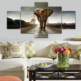 Wieco Art 5 Panels Elephant Pictures Paintings on Canvas Prints Wall Art for Living Room Bedroom Home Decorations Large Size Modern Stretched and Framed Giclee Canvas print Animals Landscape Artwork