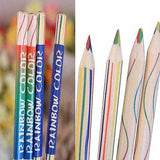 Aland-10Pcs Durable Rainbow Color Pencil 4 in 1 Colored Drawing Painting Accessory Set