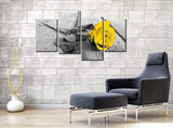 Yellow Grey Rose Flower Black White Floral Canvas - Split 4 Part - 51 Inches Wide,4 Panel Canvas Prints Artwork Modern Paintings Wall Art Home Decoration Stretched and Framed Ready to Hang