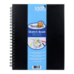 Thornton's Art Supply 8.5 in x 11 in Premium Hardbound Artist Coloring Spiral Perforated Sketchbook Pad for Drawing Painting Sketching, White (80 Sheets) & Black (20 Sheets) Pages, 100 Sheets