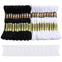 Pllieay 96 Skeins Black and White Embroidery Cross Stitch Threads Halloween Cotton Embroidery Floss, Friendship Bracelets Floss with 12 Pieces Floss Bobbins for Knitting, Cross Stitch Project