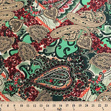 ITY Fabric Paisley Maize (10-2) Print Polyester Lycra Knit Jersey 2 Way Spandex Stretch 58" Wide