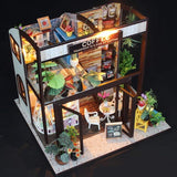 TORCH-CN DIY Dollhouse Wooden Miniature Furniture Kit Mini Cafe House with LED Best Birthday Gifts for Women and Girls (Cafe)