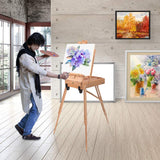 ShowMaven French Style Wheeled Wooden Art Easel with Sketch Box,Portable Travel Drawing Artist Tripod w/Storage Drawer Case,Triangular Floor Stand,Collapsible Folding Outdoor,Oil Painting Painters