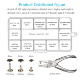 300 Sets 3 Sizes Leather Rivets LANMOK Double Cap Rivet Buttons Press Studs with Pliers and 3 Pieces Fixing Set Tools for Rivets Replacement DIY Craft Repairing Decoration (Leather Rivets)