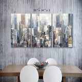 Abstract Cityscape Canvas Wall Art: City Artwork Picture Painting Prints on Canvas for Bedroom (34'' x 20'' x 3 Panels)