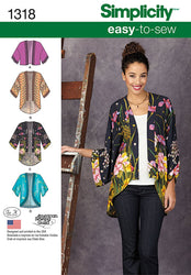 Simplicity Creative Patterns 1318 Misses' Kimono Jackets Sewing Patterns, Size A (XXS-XS-S-M-L-XL-XXL)