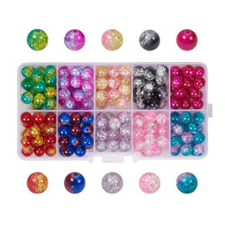 PH PandaHall 200pcs 10 Color Crackle Lampwork Glass Beads 8mm Round Handcrafted Crackle Beads Assortment Lot for Jewelry Making Craft (8mm, Hole: 1.3mm)