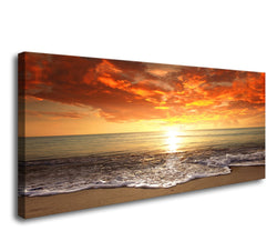 Baisuart-S0250 Canvas Prints Wall Art Sunset Ocean Beach Pictures Photo Paintings for Living Room Bedroom Home Decorations Modern Stretched and Framed Seascape Waves Landscape Giclee Artwork