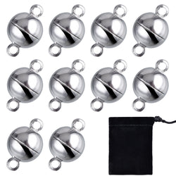 Hotop 10 Pieces Jewelry Magnetic Clasps Round Magnetic Clasps for Bracelet Necklace Making, 8 mm (White Steel Color)