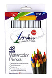 Strokes Art 48 Piece Artist Grade High Quality Watercolor Water Soluble Colored Pencil Set, Soft German Core