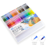 48 Colors Dual Brush Pen Art Markers Non Toxic Water-Based Ink 0.4mm Fineliner&1-2mm Brush Tips Contains 8 Sheets of 300g Watercolor Paper for Coloring, Art, Sketching, Calligraphy, Manga, DIY