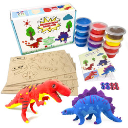 UNGLINGA Create Your Own Air Dry Clay Dinosaur Figures Kids Arts and Crafts Toys Boys Girls Gifts for Age 5 -12 Year Old - 12x Modeling Clay with 2X Creativity Dino 3D Woodcraft T-Rex Stegosaurus