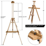 T-SIGN Wood Painting Easel Stand, Portable Art Floor Tripod Beech Easel, Foldable Design, Adjustable Height 36.5 to 75.5 Inches, Adjustable Large Tray for Painting, Sketching, Display