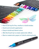 ColorIt Refillable Watercolor Brush Pens Set - 24 Colors with Flexible Real Brush Tips and Bonus Travel Case - Artist Quality Paint Markers for Adult Coloring Books, Painting, Calligraphy