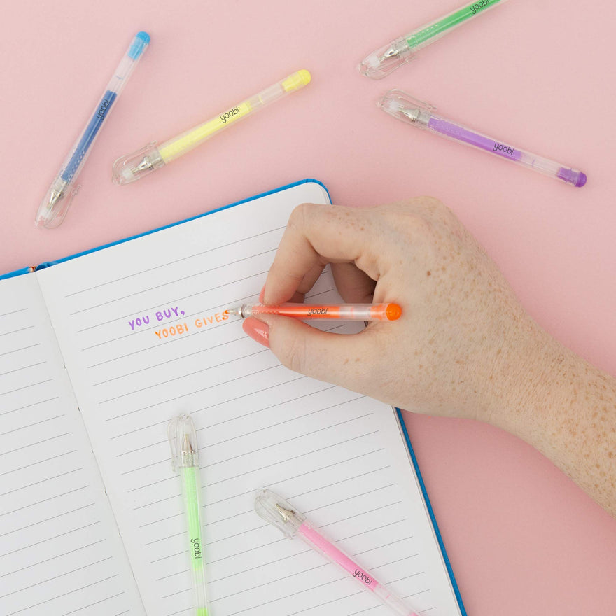 Yoobi Mini Gel Pens Carrying Case Neon, Metallic, Glitter Shades Multicolor  Ink Medium Tip School, Home, Office Use, 24 Count (Pack Of