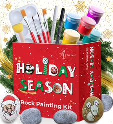 Rock Painting Kit Art Set - Rock Painting Supplies with 10 Smooth Rocks for Painting, Waterproof Acrylic Paint, Rock Art Supplies for Kids Crafts & Adult Craft Kit for Hide and Seek or Kindness Rocks