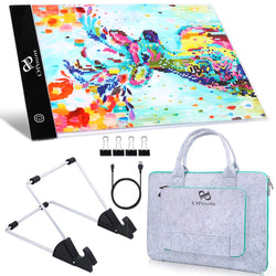 PP OPOUNT Diamond Painting A4 5D LED Light Pad Set Including Polyester Felt Hand Held Case Bag, A4 LED Light Pad, Stand Holder and Black Pad Clip for DIY Art Craft Diamond Painting Sketching