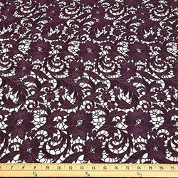 Lotus Guipure Corded French Lace Embroidery Fabric 52" wide Many Colors (Plum)