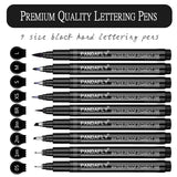 Hand Lettering Pens, 9 Size Black Calligraphy Pen Brush Markers Set for Beginners Writing, Bullet Journaling, Signature, Multiliner, Sketching, Art Drawing, Water Color Illustrations