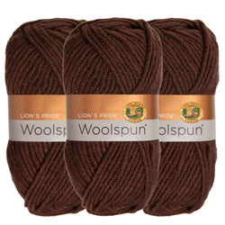 Lion Brand (3 Pack) Woolspun Acrylic & Wool Soft Coffee Brown Yarn for Knitting Crocheting Bulky #5