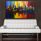 Wieco Art - Extra Large Summer in The City Modern 5 Panels Abstract Cityscape 100% Hand Painted Landscape Framed Oil Paintings on Canvas Wall Art Ready to Hang for Home Office Decor XXL