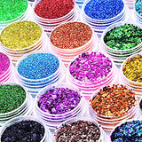 24 Colors Craft Glitter for Epoxy Resin with Extra Fine Pigment Powder Holographic Chunky Sequins Flakes Nail Arts Decorations Supplies for Festival Cosmetic Body Skin Face Hair, Slime, Tumblers