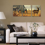 Canvas Wall Art Print Painting Picture Deer Country Wildlife Hunting Brown Themed Landscape 3 Panels Modern Artwork for Living Room Bedroom Bathroom Office Home Wall Decor Decoration