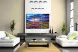 3 Panel Wall Art Blue Sunset Mountains Landscape Overcast Sky Storm Purple Flowers Carpathian Ukraine Painting The Flower Picture Print On Canvas Pictures For Home Decor Stretched By Wooden Frame