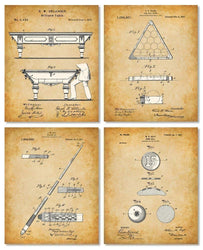 Original Pool Billiards Patent Art Prints - Set of Four Photos (8x10) Unframe - Makes a Great Gift Under $20 for Pool Players, Game Rooms or Man Caves