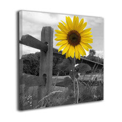 Art-Logo 16"x16" Yellow Sunflower Farmhouse Countryside Nature Wild Modern Modern Wall Art On Canvas Contemporary Artwork for Bedroom Living Room Stretched Framed Ready to Hang