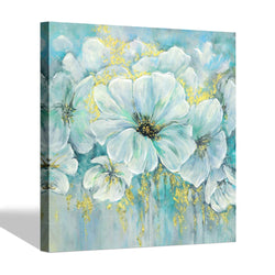 Abstract Floral Canvas Wall Art - White Bouquet Artwork Flowers Painting Print for Living Room (36'' x 36'' x 1 Panel)