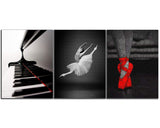 NAN Wind 3 Pcs Dance Canvas Prints Black and White Red Ballet Shoes Piano Keyboard Wall Art Ballet Dancer Girl Wall Decor Paintings on Canvas Stretched and Framed Ready to Hang for Home Decor