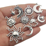 100g(80pcs) Craft Supplies Mixed Antique Silver Sun Moon Stars Charms Pendants for Crafting, Jewelry Findings Making Accessory for DIY Necklace Bracelet M250