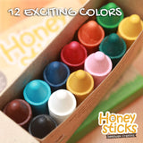 Honeysticks 100% Pure Beeswax Crayons Natural, Non Toxic, Safe for Toddlers, Kids and Children, Handmade in New Zealand, For 1 Year Plus (12 Pack with Book) Best Gift