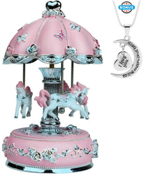 J JHOUSELIFESTYLE Upgraded Carousel Music Box, Carousel Horse Rotate as Music Plays, Great Merry Go Round Music Boxes for Girls Granddaughters Daughter Birthday Christmas Valentine (Pink-2020, Large)