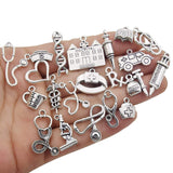 iloveDIYbeads 60pcs Craft Supplies Antique Silver Medical Nurse Charms DNA Stethoscope Syringe Nurse Cap Hat Charms for Jewelry Making Crafting Findings Accessory for DIY Necklace Bracelet M319