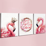 Canvas Print Wall Décor Art Flamingo King and Queen Water Color Drawing Pictures Pink Sweet Love Home Decorations Stretched and Framed Set of 3 Piece 30" x 40" / Panels for Bathroom Living Room Office