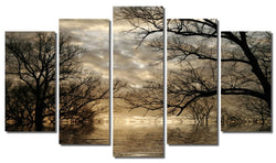 Picture Sensations Framed 5-Panel Canvas Print, Landscape Art Lake Tree Revive-60, 5 Panel-60 X36