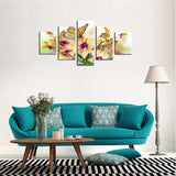 DZL Art H01539 Canvas Print for Home Decoration,Framed,Stretched - 40" W x 20" H by 5 Panels Butterfly Orchid Painting Wall Art Picture