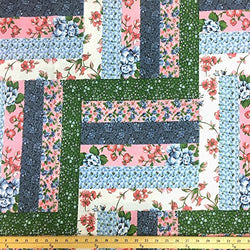 Floral Quilt Patch Pink Print Sheeting Fabric Cotton Polyester By The Yard 90" wide