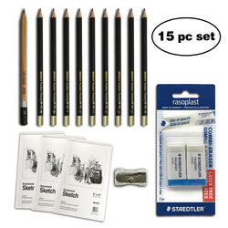 WA Portman 16-pc Sketch & Drawing Pencils Set I 10 Premium Drawing Pencils I 3 Sketch Books I 2 Staedtler Mars Erasers I 1 Sharpener I Sketching Supplies Kit for Artists of All Levels